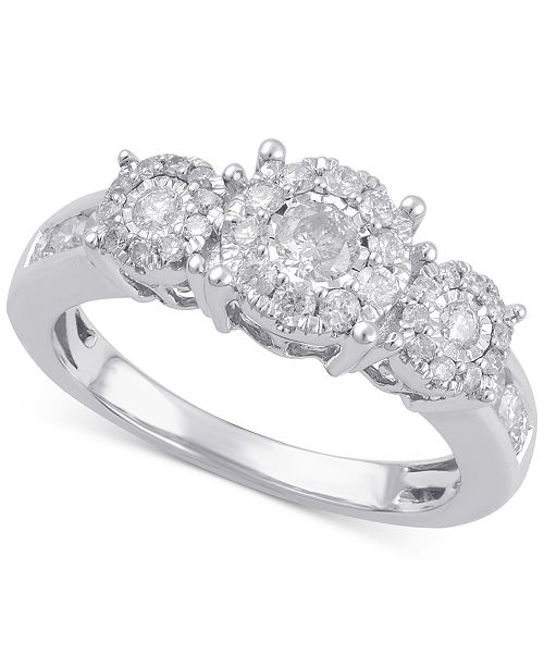 Macy S Diamond Three Stone Engagement Ring 3 4 Ct T W In 14k Gold White Gold Or Rose Gold Reviews Rings Jewelry Watches Macy S