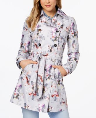 GUESS Floral-Print Belted Trench Coat 