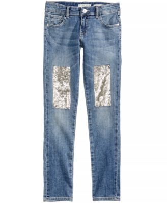 sequin patch jeans