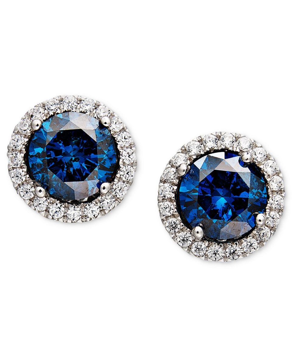 14k White Gold Earrings, Treated Blue Diamond Stud Earrings (1/2 ct. t.w.)   Earrings   Jewelry & Watches