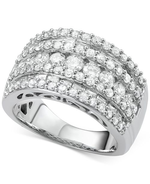 Macy S Five Row Diamond Band 3 Ct T W In 14k White Yellow Or Rose Gold Reviews Rings Jewelry Watches Macy S
