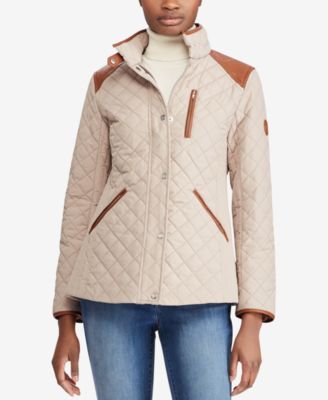 ralph lauren faux leather trim quilted jacket