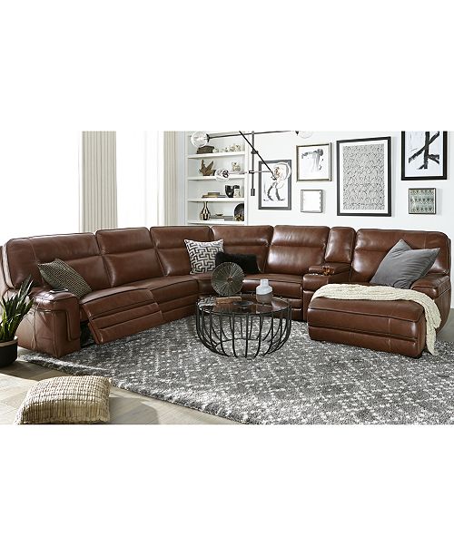 Furniture Closeout Myars Leather Power Reclining Sectional Collection Created For Macy S Reviews Furniture Macy S