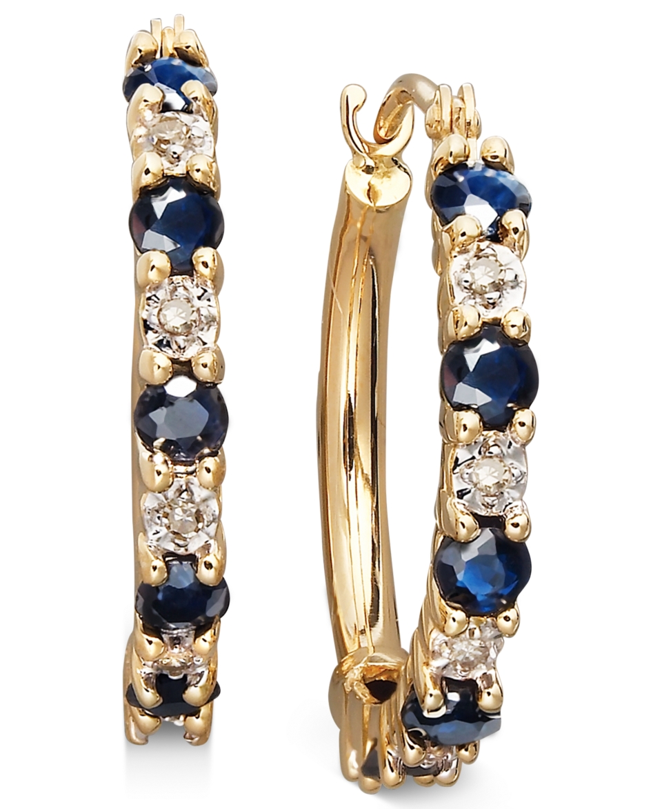 10k Gold Earrings, Sapphire (9/10 ct. t.w.) and Diamond Accent Hoop