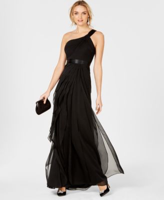 one shoulder chiffon gown