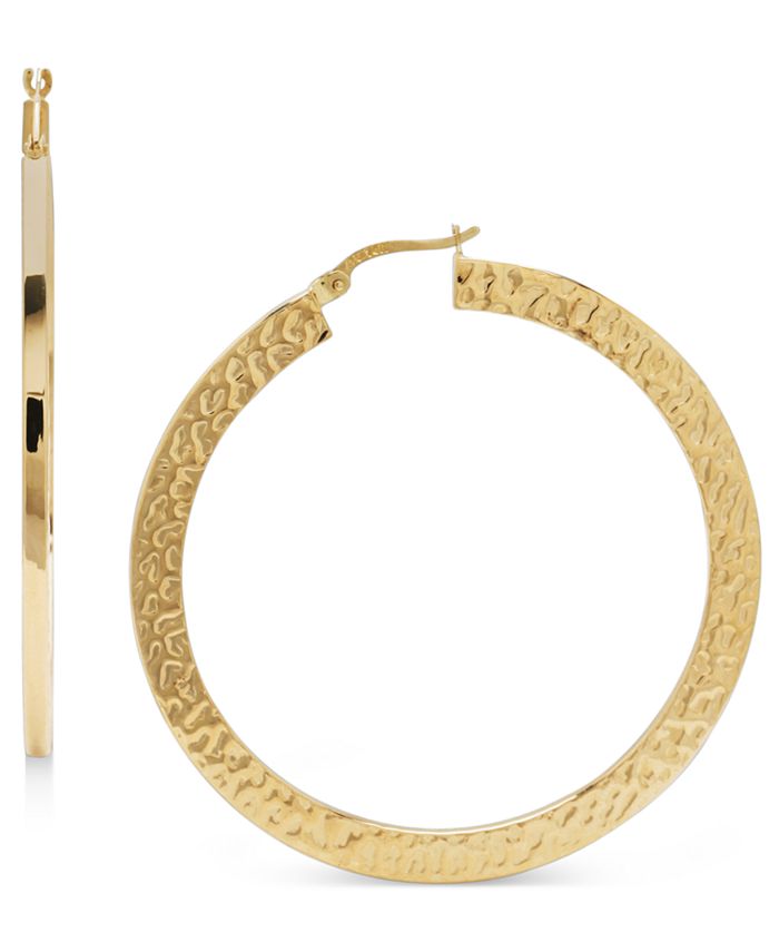 Italian Gold 14k Gold Earrings, Large Flat Hammered Hoop & Reviews