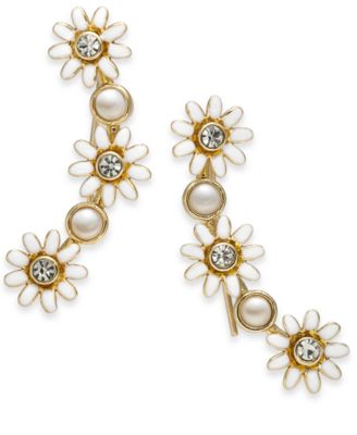 Imitation Pearl Flower Climber Earrings 