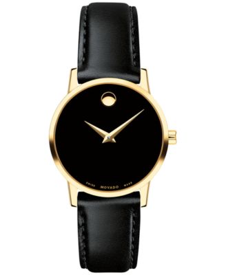 Женские часы Movado Swiss Museum Classic с черным кожаным ремешком 28 мм