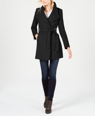 calvin klein belted wrap coat black