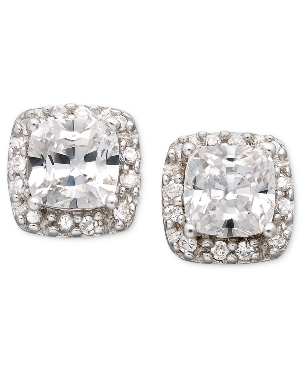 Brilliant Sterling Silver Earrings, Cubic Zirconia Pave Stud