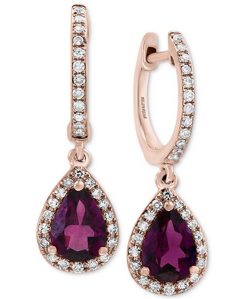 Effy Collection Effy Rhodolite Garnet 1 1 2 Ct T W Diamond 1 4 Ct T W Drop Earrings In 14k Rose Gold Reviews Earrings Jewelry Watches Macy S