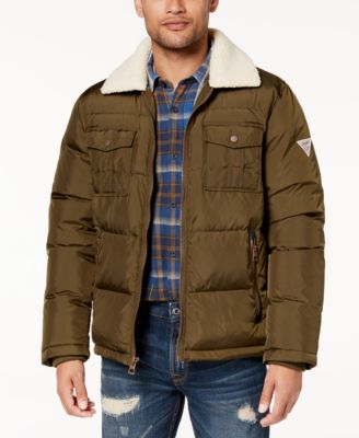 guess men's quilted jacket with fleece collar