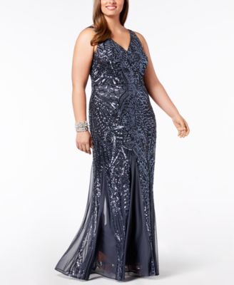 Nightway Plus Size Sequined Mesh Gown 
