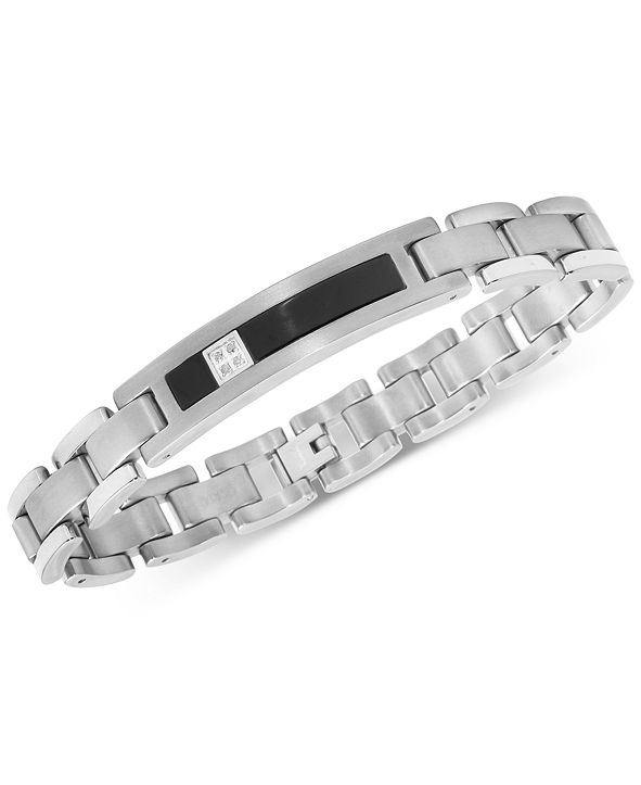Macy's Men's Diamond Accent ID Bracelet in Titanium, 14k White Gold