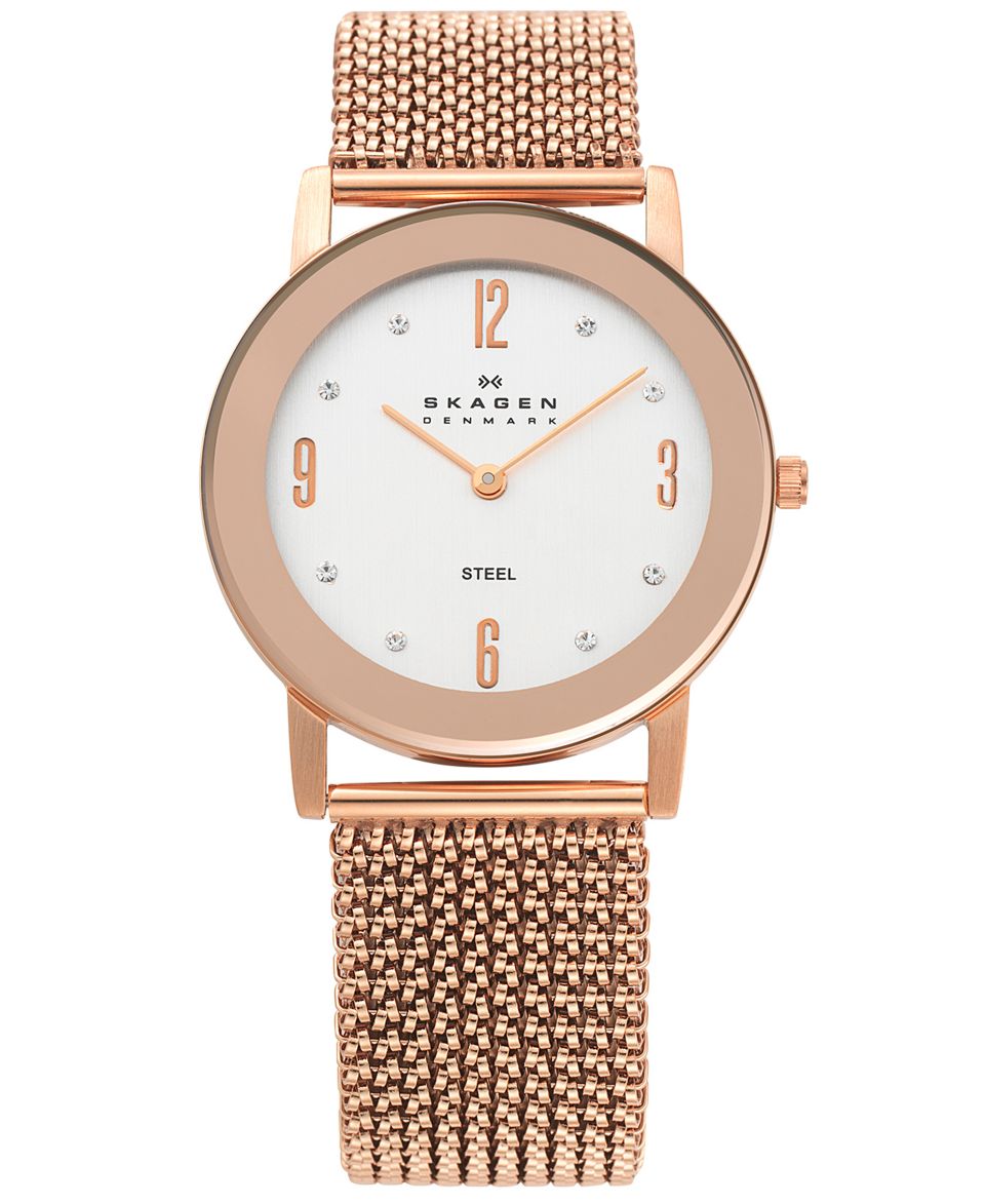 Skagen Denmark Watch, Womens Rose Gold Tone Stainless Steel Mesh Expansion Bracelet 39LRR1   Watches   Jewelry & Watches