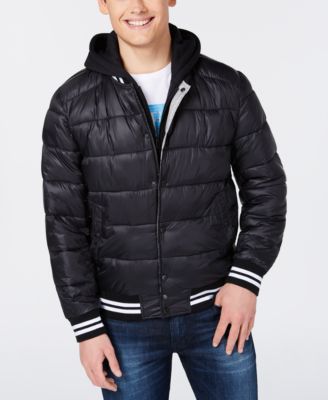 guess hooded varsity jacket