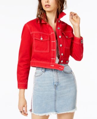 cropped denim jacket red