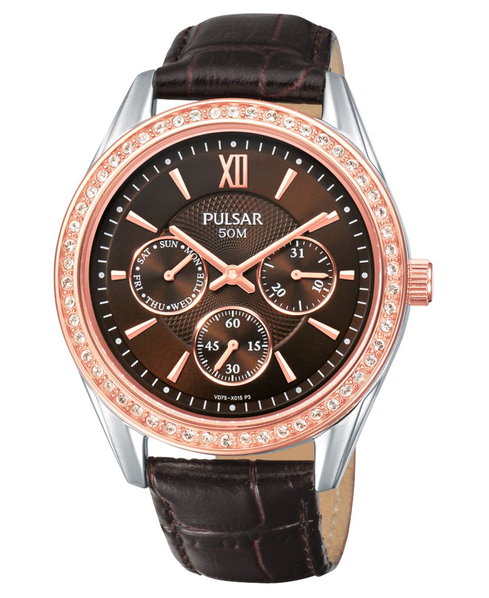 Pulsar Watch, Womens Chronograph Brown Leather Strap PP6008
