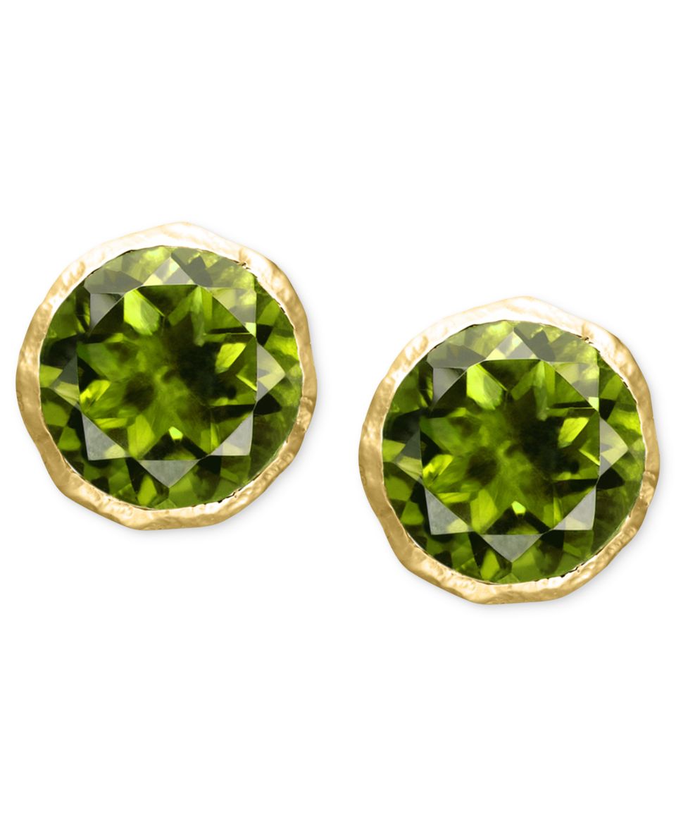 Studio Silver 18k Gold over Sterling Silver Earrings, Green Glass Stud