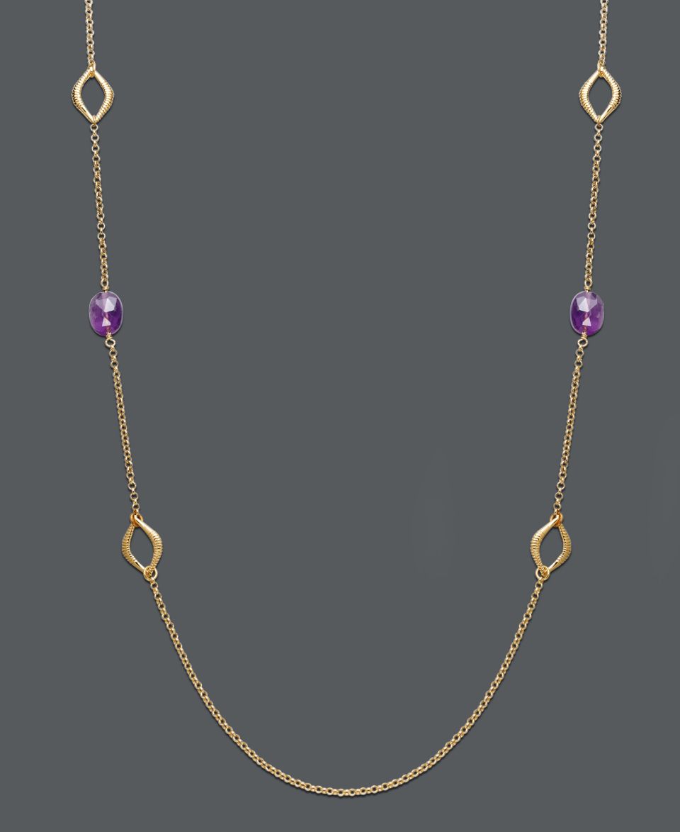 Studio Silver 18k Gold over Sterling Silver Necklace, Long Amethyst