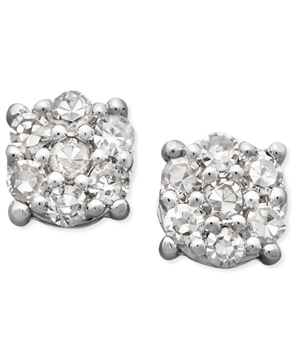 Diamond Earrings, 14k White Gold Black Diamond Cluster Stud Earrings (1/10 ct. t.w.)   Earrings   Jewelry & Watches