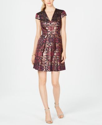 vince camuto jacquard fit and flare dress