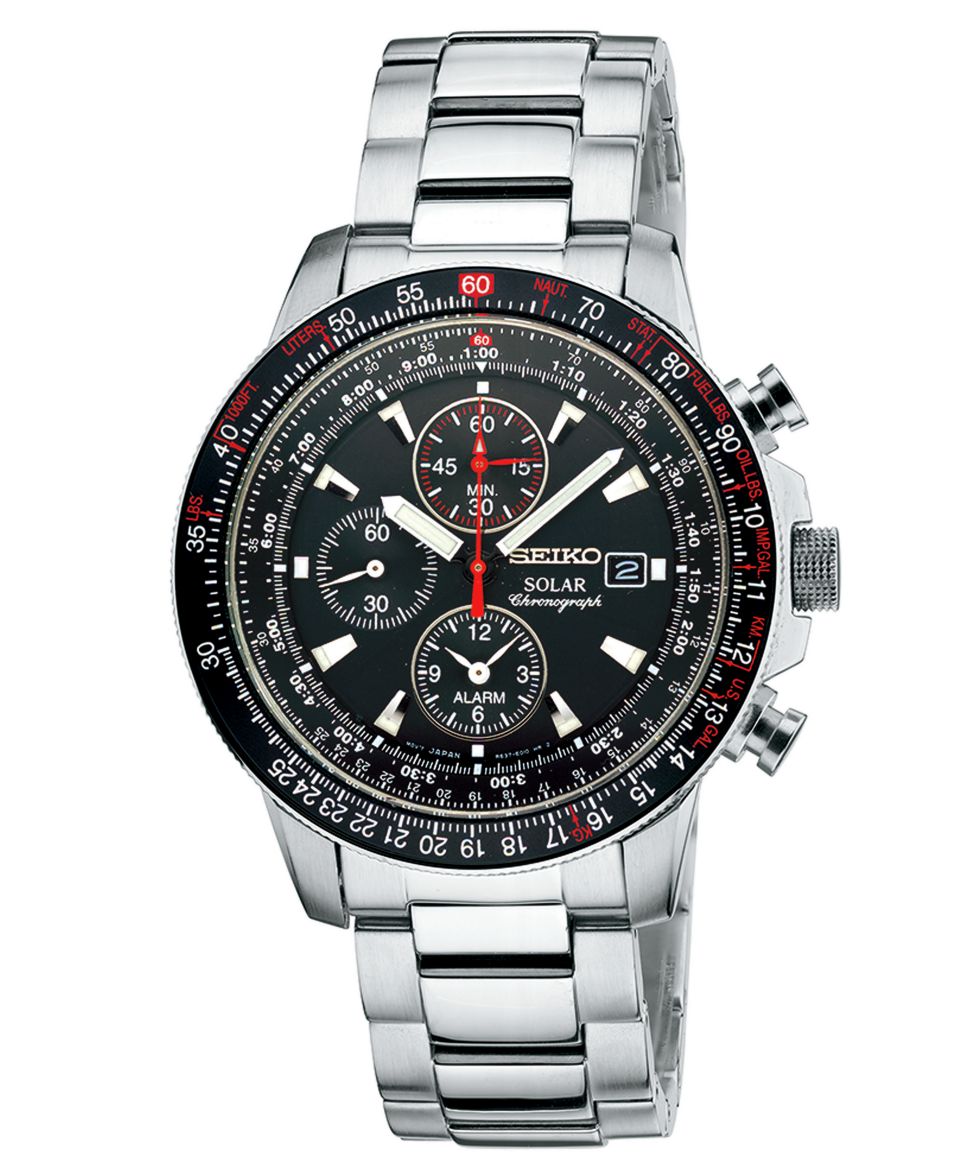 Seiko Watch, Mens Solar Chronograph Stainless Steel Bracelet 40mm