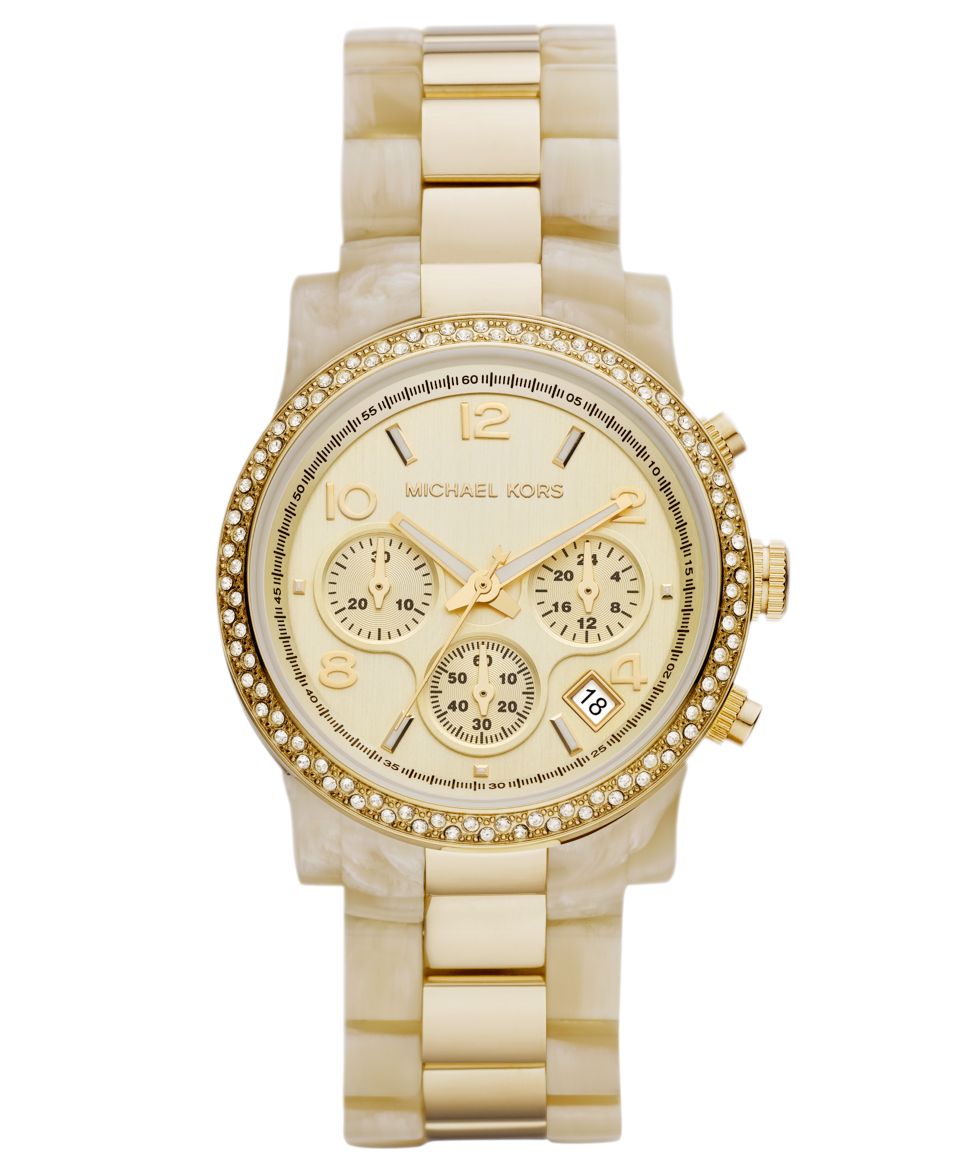 Michael Kors Womens Chronograph Horn Acetate and Gold Tone Stainless Steel Bracelet Watch 40mm MK5582   Watches   Jewelry & Watches