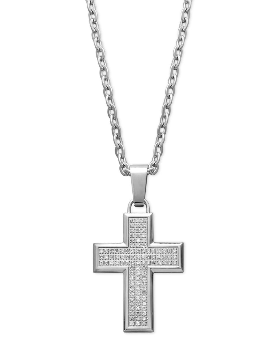 Mens Diamond Necklace, Stainless Steel Diamond Cross Pendant (1/3 ct