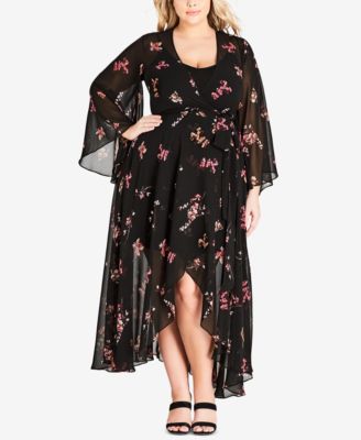 bell sleeve long dress plus size