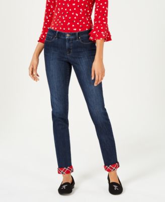 jeans with plaid cuffs