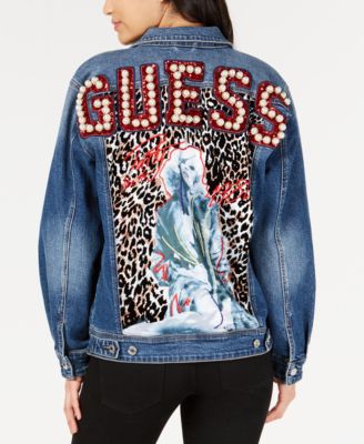guess denim jacket with pearls