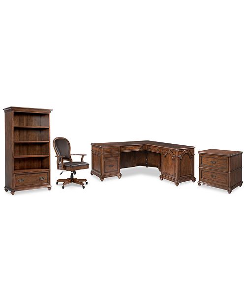 Furniture Clinton Hill Cherry Home Office 4 Pc Set L Shaped Desk Lateral File Cabinet Open Bookcase Leather Desk Chair Created For Macy S Reviews Furniture Macy S