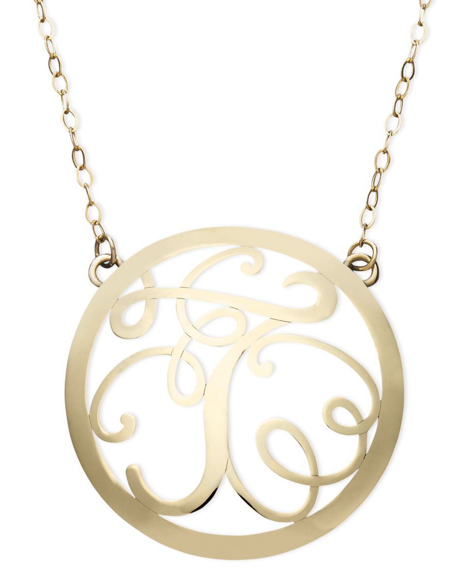 14k Gold Necklace, F Initial Scroll Circle Pendant   Necklaces   Jewelry & Watches