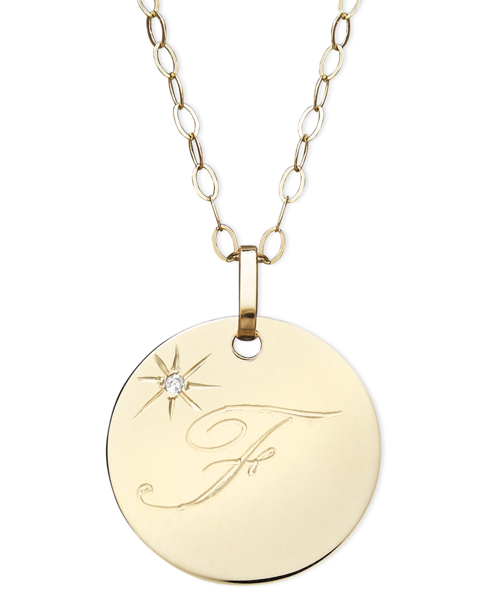 14k Gold Necklace, F Initial Diamond Accent Disc Pendant   Necklaces