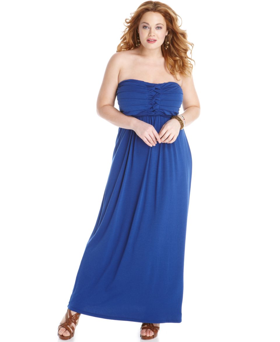 Love Squared Plus Size Strapless Ruched Maxi Dress   Dresses   Plus Sizes