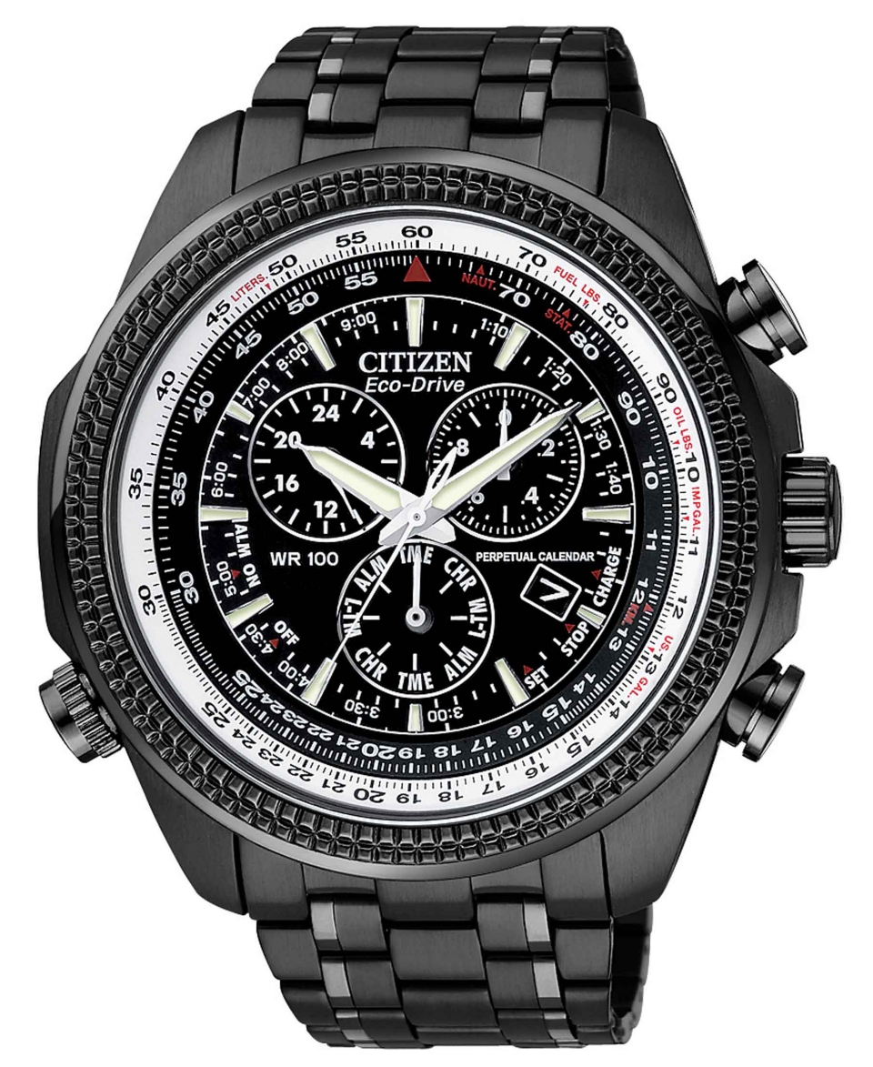 Citizen Watch, Mens Chronograph Eco Drive Black Ion Plated Stainless
