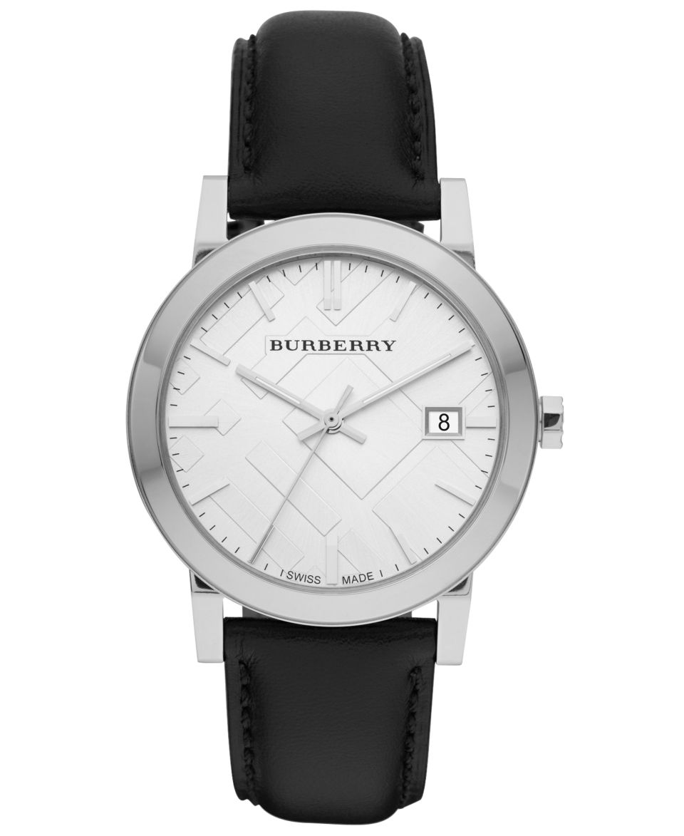 Burberry Watch, Mens Swiss Smooth Black Leather Strap 38mm BU9008   Watches   Jewelry & Watches