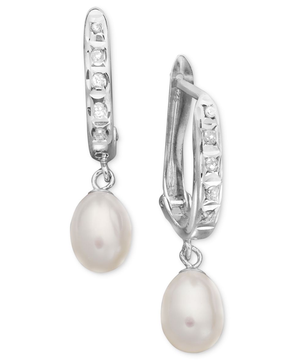 Sterling Silver Earrings, Diamond Accent and Cultured Freshwater Pearl