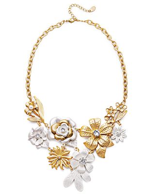 Robert Rose Necklace, Two Tone Metal Flower Necklace - Jewelry ...