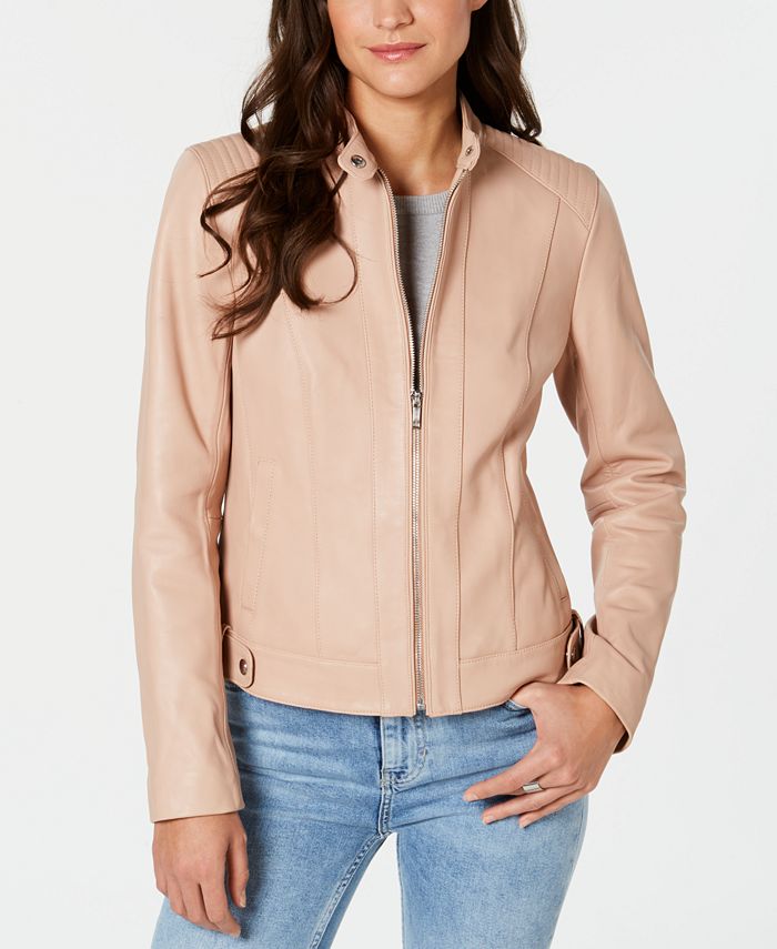 Cole Haan Seamed Leather Jacket & Reviews - Coats - Women - Macy's