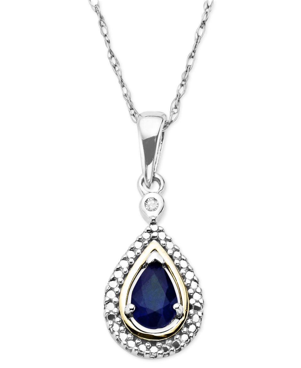 14k Gold and Sterling Silver Necklace, Sapphire (1/2 ct. t.w.) and Diamond Accent Teardrop Pendant   Necklaces   Jewelry & Watches