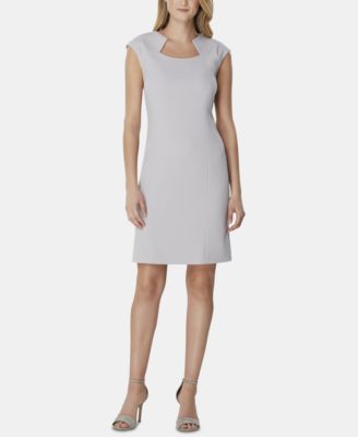 tahari star neckline crepe sheath dress