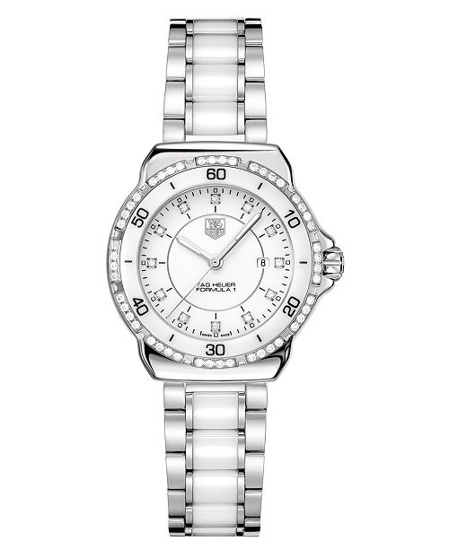 Tag Heuer Women S Swiss Formula 1 Diamond 1 3 Ct T W Stainless Steel And White Ceramic Bracelet Watch 32mm Reviews Watches Jewelry Watches Macy S