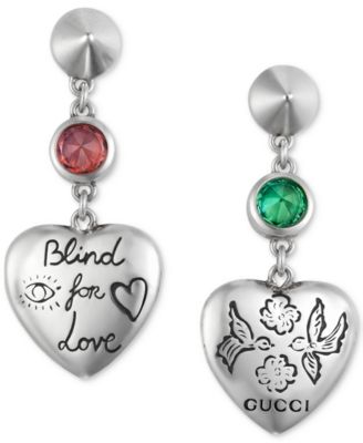 gucci silver heart drop earrings