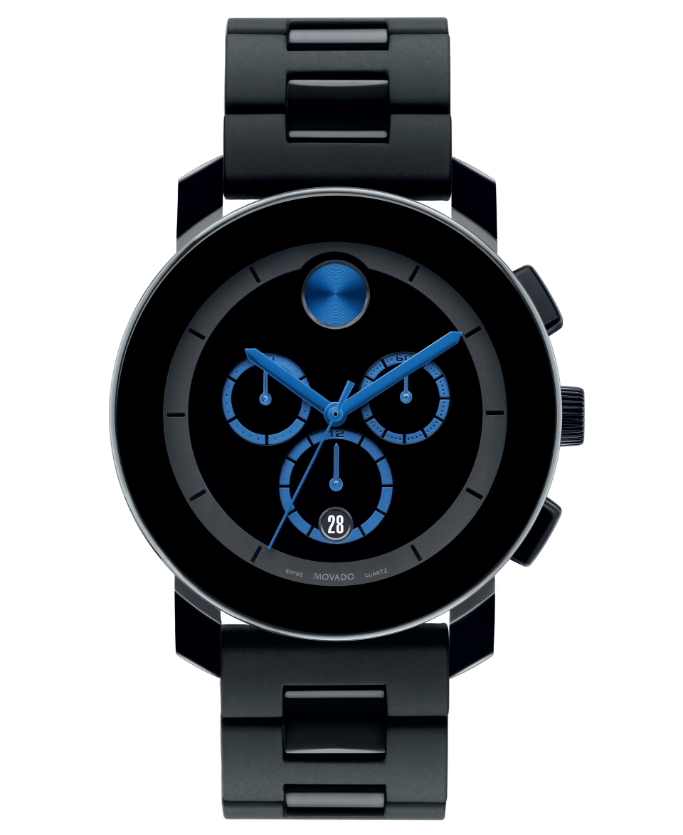 Movado Swiss Chronograph Bold Large Black Polyurethane Bracelet Watch 44mm 3600101   Watches   Jewelry & Watches