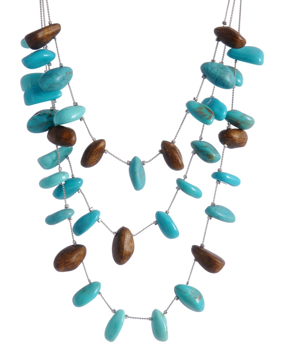 Haskell Necklace, Turquoise and Brown Bead Illusion Necklace