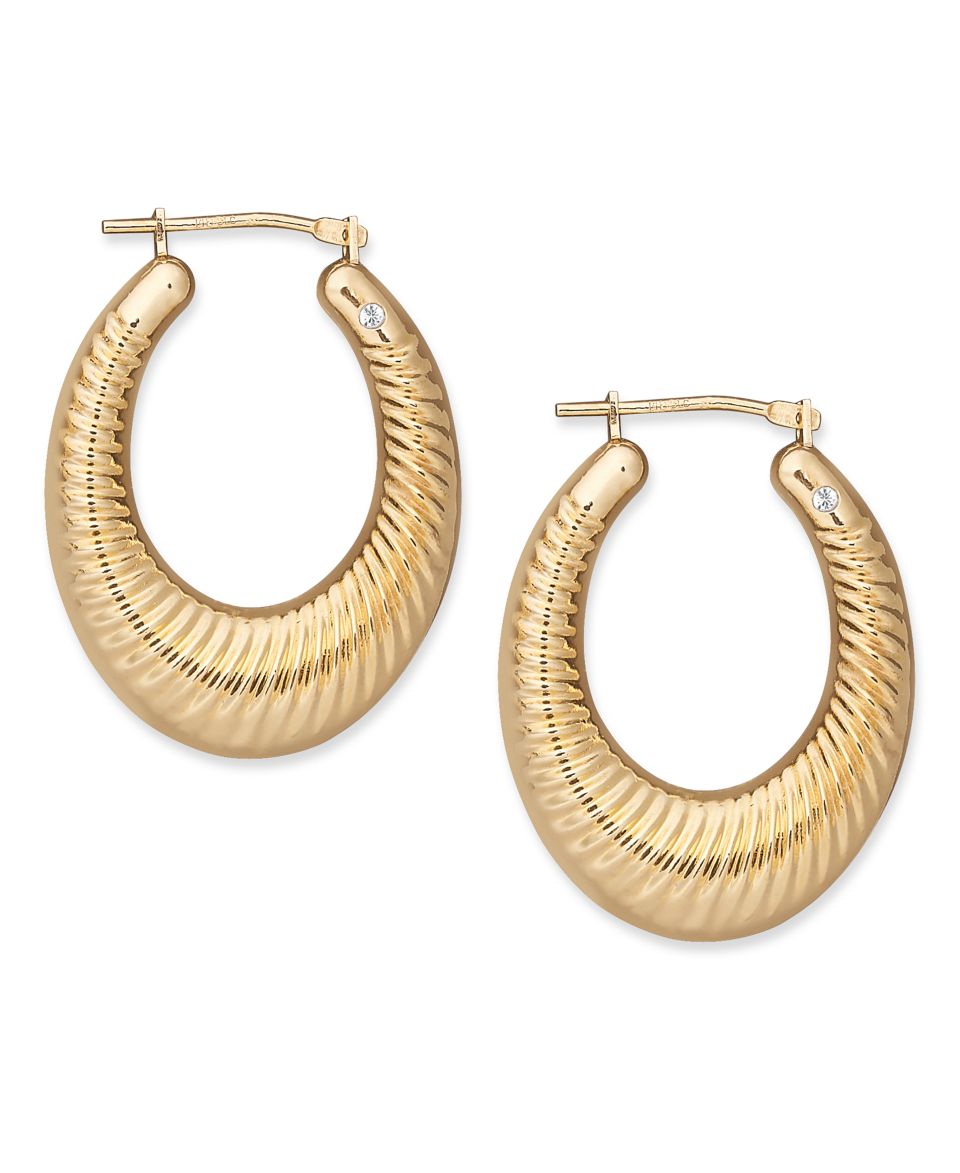 14k Gold Earrings, Diamond Accent Bold Graduated Oval Hoop Earrings