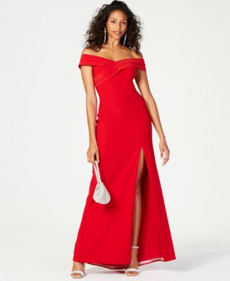 xscape red off the shoulder dress