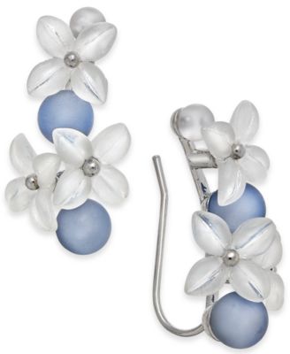 Silver-Tone Blue Floret Ear Pins 